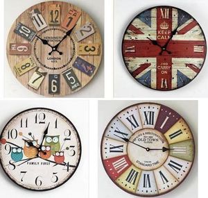 Antique Wooden Wood Needle Wall Clock Round Clocks Rustic Home Bedroom Living Room Decor Chic Gift