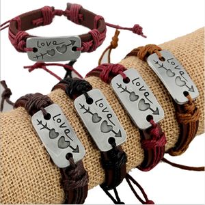 Stilvolles Leder Armband ID Armbänder Handgemachte Kreuz Liebe Vintage Leder Wrap Armband Männliche Weibliche Paare Leder Armbänder Geschenke gemischt