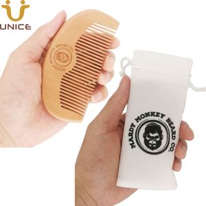 Moq 100 pçs logotipo personalizado pente de madeira para cabelo barba com bolsa de veludo antiestático madeira salão de beleza pentes de barbearia
