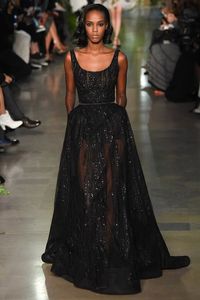 Lyx Zuhair Murad Formell Black Evening Dresses Spaghetti Sequined Prom Dress Ärmlös Dubai Beading Lace Party Gowns Custom