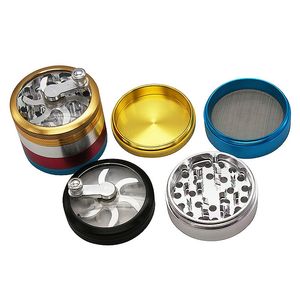 Smerigliatrice per erbe aromatiche a manovella stile arcobaleno Lega di alluminio 4 parti Smerigliatrici diametro 63 mm Accessori per fumatori Frantoio per spezie GR195