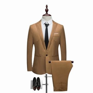 Abito da uomo marrone Abito solido alla moda Nuovo casual slim fit 2 pezzi Abiti da sposa da uomo Giacca da uomo taglie forti