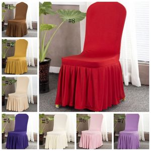 Spandex Chair Covers Elastic Seat Cover with Hem Solid Pleated Slipcovers Banquet Wedding Dinner Restaurant Decor 16 Designs 30pc DSL-YW2693