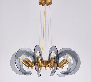 ニューアートデコデザイン現代シャンデリアLEDランプDia60cm 80cmガラスホーム照明バーライトスモークグレーミニ