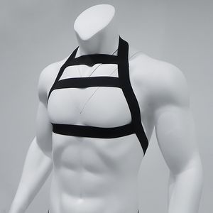 best selling Men's Sexy Costume Nylon Body Chest Harness Height Elastic Shoulder Strap Gay Male Bandage Hollow Out Lingerie Halter Neck Nightclub Wear Costume