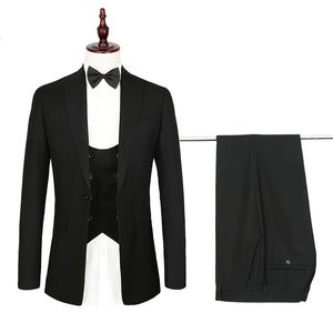 3pc set lyx mens kostymer set svart formella blazer byxor väst äktenskap tuxedo manlig kostym set terno bröllop män kostym smal