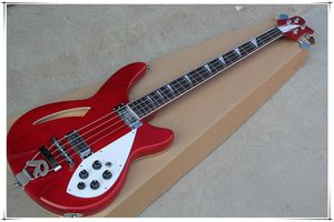 4 Strings Semi-Hollow Electric Bass Guitar with R Bridge,White Pickguard,Chrome Hardware,Can be customized