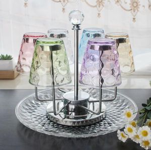 Teacup Wine Rack Glass Cup Holder 6 Roterande krokar Skärmlagring Rostfritt Stål Craftwork Heminredning