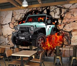 Niestandardowa tapeta 3d stereoskopowy jeep samochód złamane ściany bar kawiarnia malowanie nowoczesne abstrakcyjne sztuki fototapeta salon sypialnia tapety