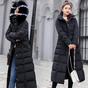 2019 chaqueta de plumón de algodón grueso de invierno de alta calidad para mujer, abrigos largos cálidos con cuello de piel grande a la moda