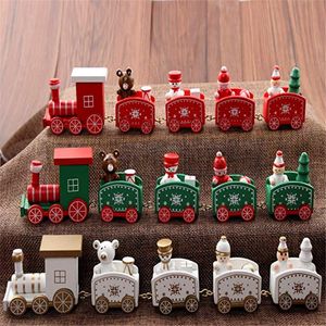 Natal conjunto de trem clássico Express Holiday Train Brinquedos pintado Decor Xmas Party madeira com urso de Santa, Tabletop Decoration presente Orname de madeira