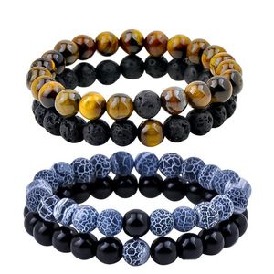Hot 2pcs set Lovers Bracelet Natural Stone Yoga Beaded Bracelet for Men Women Friend Gift 8MM Beads Charm Strand Xmas Jewelry