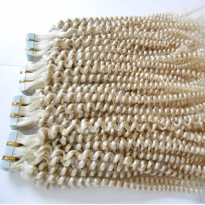 Blonde Brazilian Bair Tape in human hair extensions kinky curly 10-24" 200g 80pcs Loose curly Apply Tape Adhesive Skin Weft Hair