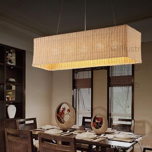 rectangle handmade wicker suspension lamp dinning living room pendant light hotel hall restaurant bar lounge cafe hanging lighting