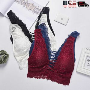 2020 Women Intimates Lace Push-Up Bh Padded Vest Bralette Crop Tops Underwear Blue Black White Blue1222R