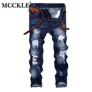Homens Rasgado Slim Fit Jeans Lavados Denim Jeans High Street Hip Hop Azul Afligido Calças Calças 2019 Outono Homem Streetwear