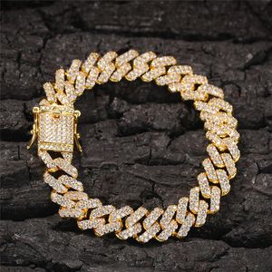 Mens Bracelet 12mm 8inch Gold Silver Color Ice Out CZ Miami Cuban Chain Bracelet Men's Hip Hop Punk Jewelry Wholesale