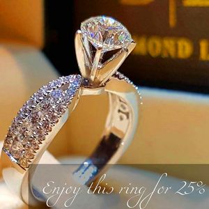 Crystal White Diamond Ring Simple Round Style Female 925 Silver Wedding Ring Jewelry Promise Engagement Rings For Women