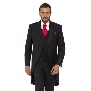 Siyah Uzun Ceket Erkekler Düğün için Suits Tailcoat Damat Smokin 3 Adet Doruğa Yaka Son Pantolon Ceket Tasarımları Terno Masculino trajes de hombre