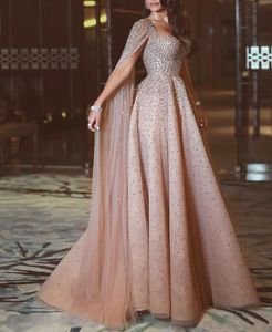 Blush Pink Bling Sexy Evening Dresses Wear Spaghetti Straps Sweetheart Cape Crystal Pearls Open Back Floor Length Plus Size Luxury Prom Gown