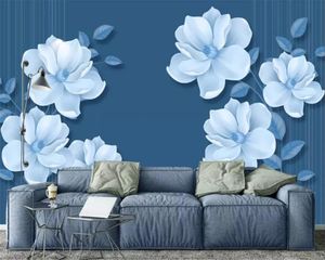 Özel 3D Duvar Kağıdı Duvar Güzel Mavi Arkaplan Çiçek Arkaplan Duvar Atmosferik İç Dekorasyon Duvar Kağıdı