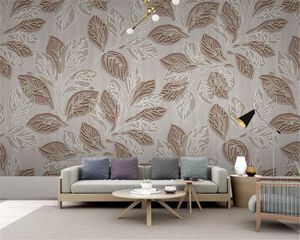 3d Wallpaper Walls Golden Lines Relief Modern Minimalist Plant Leaves TV Background Wall Painting Silk Mural Wallpaper