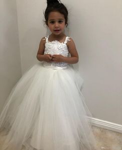 White Ball Gown Flower Girl Dresses Princess Pageant Gowns For Little Girls Cheap Ankle Length Communion Dresses