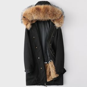 Mens kaninpälsrockar Vinter Real Fur Jackor Varma Parkas Hoodies Windbreaker OuterWear Overcoat Plus Size M-4XL 5XL Kläder