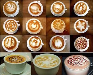 高品質のコーヒー型型appuccino 16pcsロットラテパイナングステンシルカビコーヒー装飾バリスタダスターアート縞模様パッドダスター255j