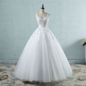 Vestidos de esfera Spaghetti Cintas Branco Marfim Tule Vestidos de Noiva 2020 Com Pérolas Nupcial Vestido Casamento O Cliente Feito Tamanho