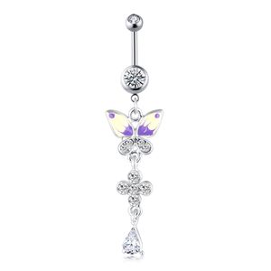 Wholesale dangle butterfly belly ring for sale - Group buy 14G Butterfly Dangle Crystal Navel Button Rings Stainless Steel Belly Ring Ear Barbell Body Jewelry Piercing Nombril