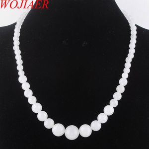 Wojiaer الأحجار الكريمة الأبيض ستون 6-14 ملليمتر تخرج جولة الخرز النساء قلادة 17.5 بوصة حبل مجوهرات F1017