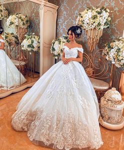 Elegant Chapel Train Wedding Gowns A Line Applique Bridal Gowns Off shoulder Weeding Dresses Abiti Da Sposa