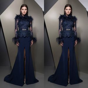 2019 Ziad Nakad Evening Dresses Long Sleeve Lace Appliques Beads Sequins Crystal Tassel Prom Dress Sweep Train Special Occasion Gowns