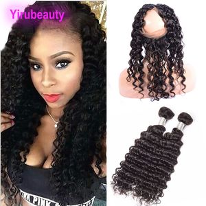 Cabelo indiano crua Virgem Indian Deep Wave 2 Pactles com 360 Lace Frontal Color Natural Natural