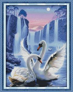 Love of swan animal decor paintings ,Handmade Cross Stitch Craft Tools Embroidery Needlework sets counted print on canvas DMC 14CT /11CT