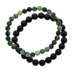 Natural Agate Stone Jewelry Dark Green Water Grass Agate Stone Pärlor Armband Retro Naturliga smycken