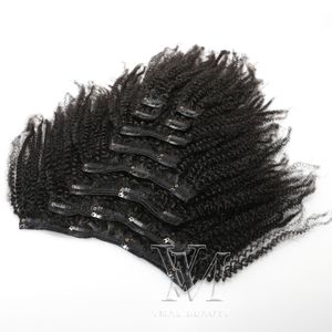 VMAE Brazilian Afro Kinky Curly Clip In Human Hair Extensions 4B 4C Clips In Hair Extensions 120g 140g 160g Natural Color