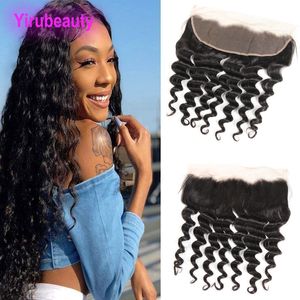 Malaysisches unverarbeitetes Menschenhaar Lace Frontal Deep Wave 13X4 Vorgezupftes lockiges reines Haar Top-Verschlüsse 10-24inch