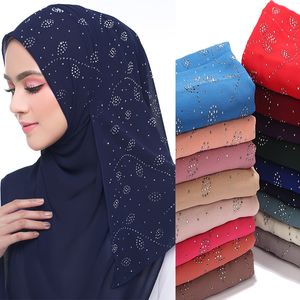 Sciarpa in chiffon a bolle da donna Sciarpa in cristallo con diamanti a foglia scialli hijab Avvolge sciarpa hijab musulmana in tinta unita 20 colori