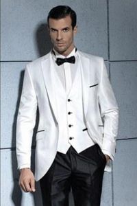 Novo Estilo Branco Noivo Smoking Notch Lapela Padrinhos de Casamento Dos Homens Vestido de Moda Homem Jaqueta Blazer 3 Peça Terno (Jaqueta + Calça + colete + Gravata) 807