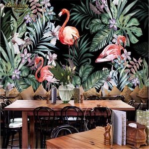 beibehang papel de parede personalizado adesivos de parede pintada mão Europeu Pastoral Flamingos Tropical Rainforest Sudeste Asiático Mural