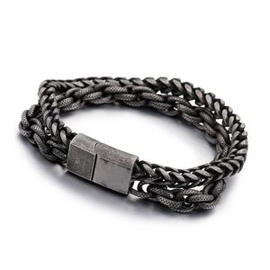 Punk dupla camada de charme vintage viking link cadeia pulseira hiphop aço inoxidável preto ondas grandes homens mulheres pulverizes de moto jóias