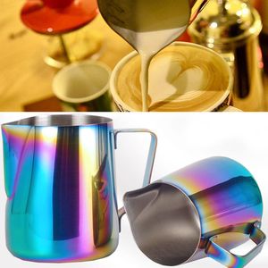 Wholesale stainless steel milk jug 350ml for sale - Group buy Stainless Steel Pull Flower Milk Cup Rainbow Coffee Frothing Cup ml ml Coffee Pitcher Cream Pull Flower Coffee Milk Jug BH2471 TQQ