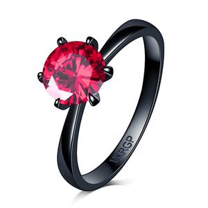 Top Quality Drop shipping Antique Red colored 7mm Zircon 6 prong Ring Fashion Black Gold Filled Wedding Rings For Women