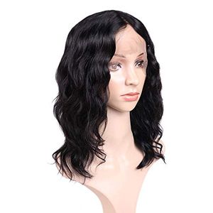 Parrucca frontale in pizzo corto Pre pizzicata Attaccatura dei capelli ondulata naturale Bob Capelli vergini brasiliani Onda sciolta Parrucche umane Glueless Densità 130%