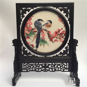 Livre DHL tradicional estilo chinês decoração mesa acessórios para casa decoração mesa ornamentos de seda mão bordado padrão com presente de quadro de ébano