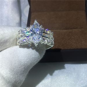 Vecalon 2016ファッションブランドの手作りの警備箱カット5ct CZシミュレートされたダイヤモンド925スターリングシルバーの婚約バンドの結婚指輪