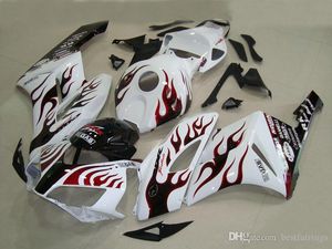 100 % passende Verkleidungen für Honda CBR1000RR 2004 2005, weiße rote Flammen, Spritzguss-Verkleidungsset CBR 1000 RR 04 05 GS22