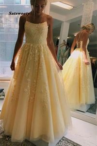 Plus Size Lange gelbe Abschlussballkleid Sexy Spitze Party Kleider Formale Abendkleider Vestido de Gala